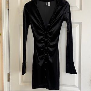 H&M Black Long Sleeve Velvet Dress